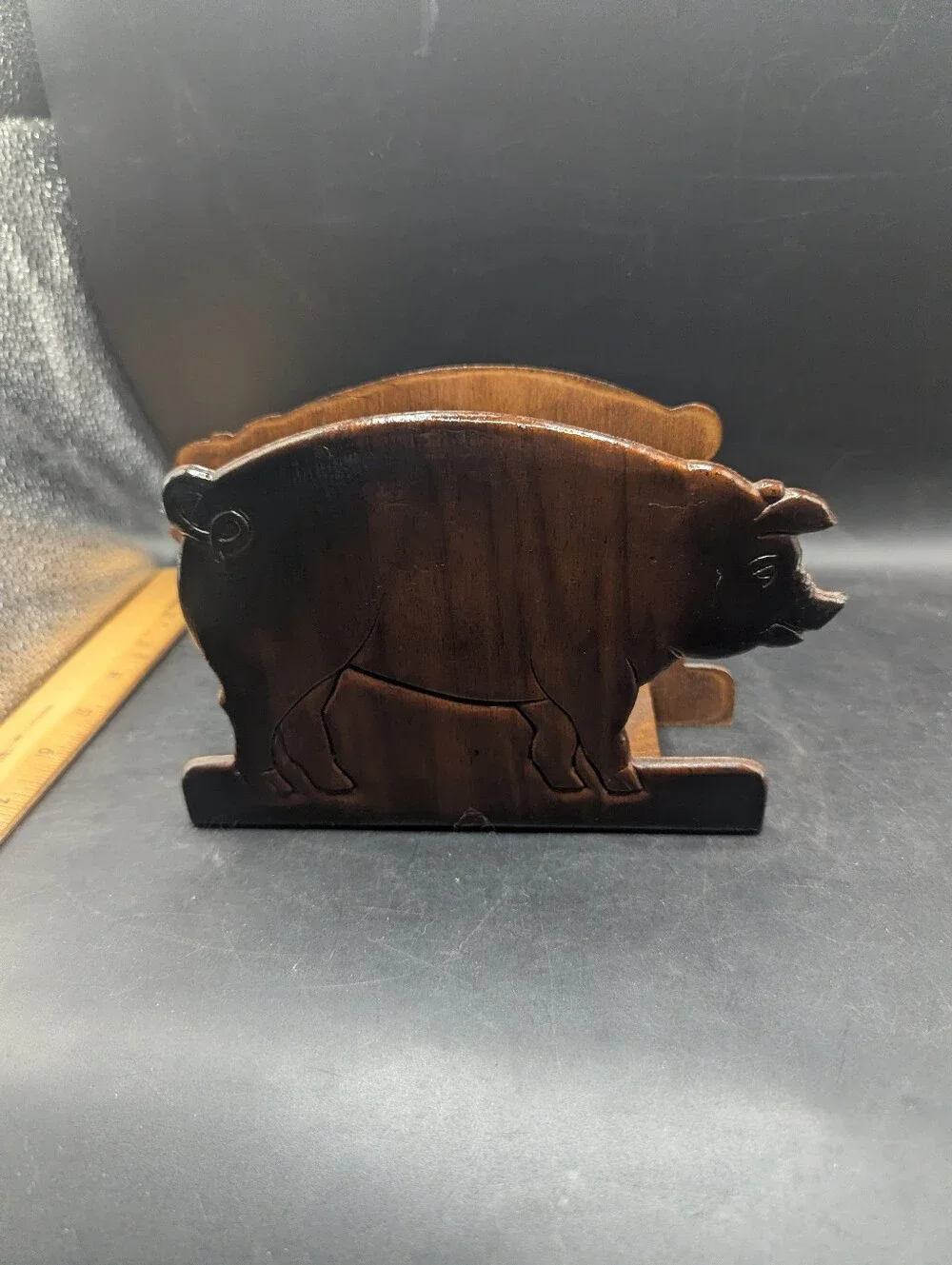 Wooden Pig Napkin Holder - Dark Brown